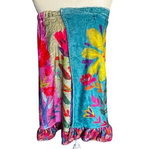 Natural Life Floral Plush Towel Wrap In Teal Flowers S/M Colorful Boho